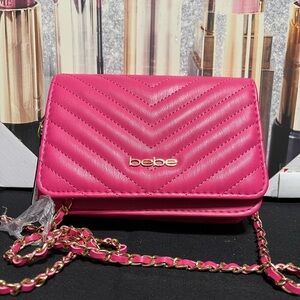 Bebe Pink Quilted Crossbody Bag with Chain Strap